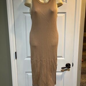 Calvin Klein Tan Sleeveless Ribbed Midi Dress
